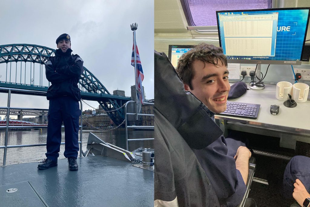 Aura CDT student Niall Tracey aboard HMS Magpie survey vessel
