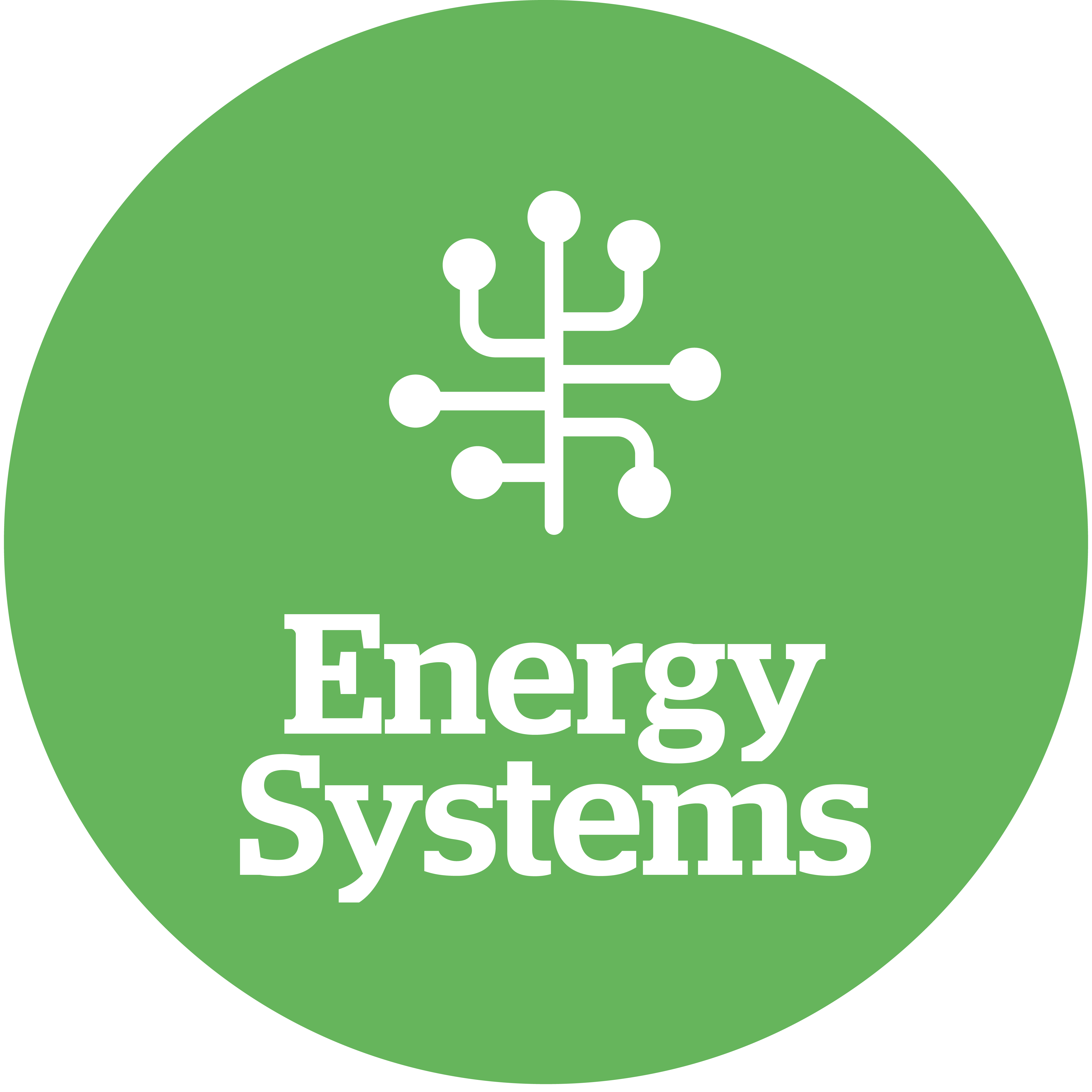 Icon saying 'energy systems' with line drawing of nodes and connectors