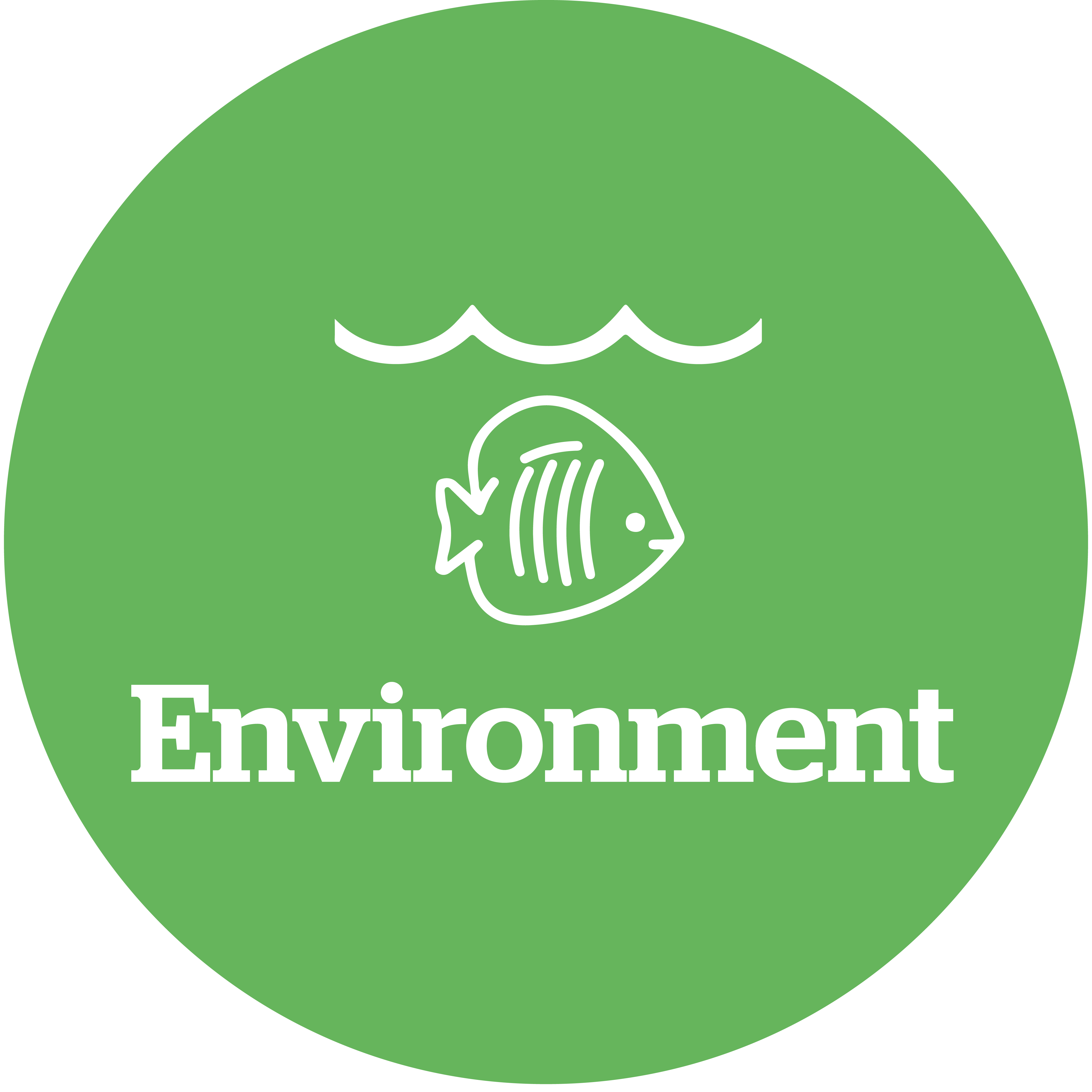 Icon saying 'environment' with line drawing of a fish