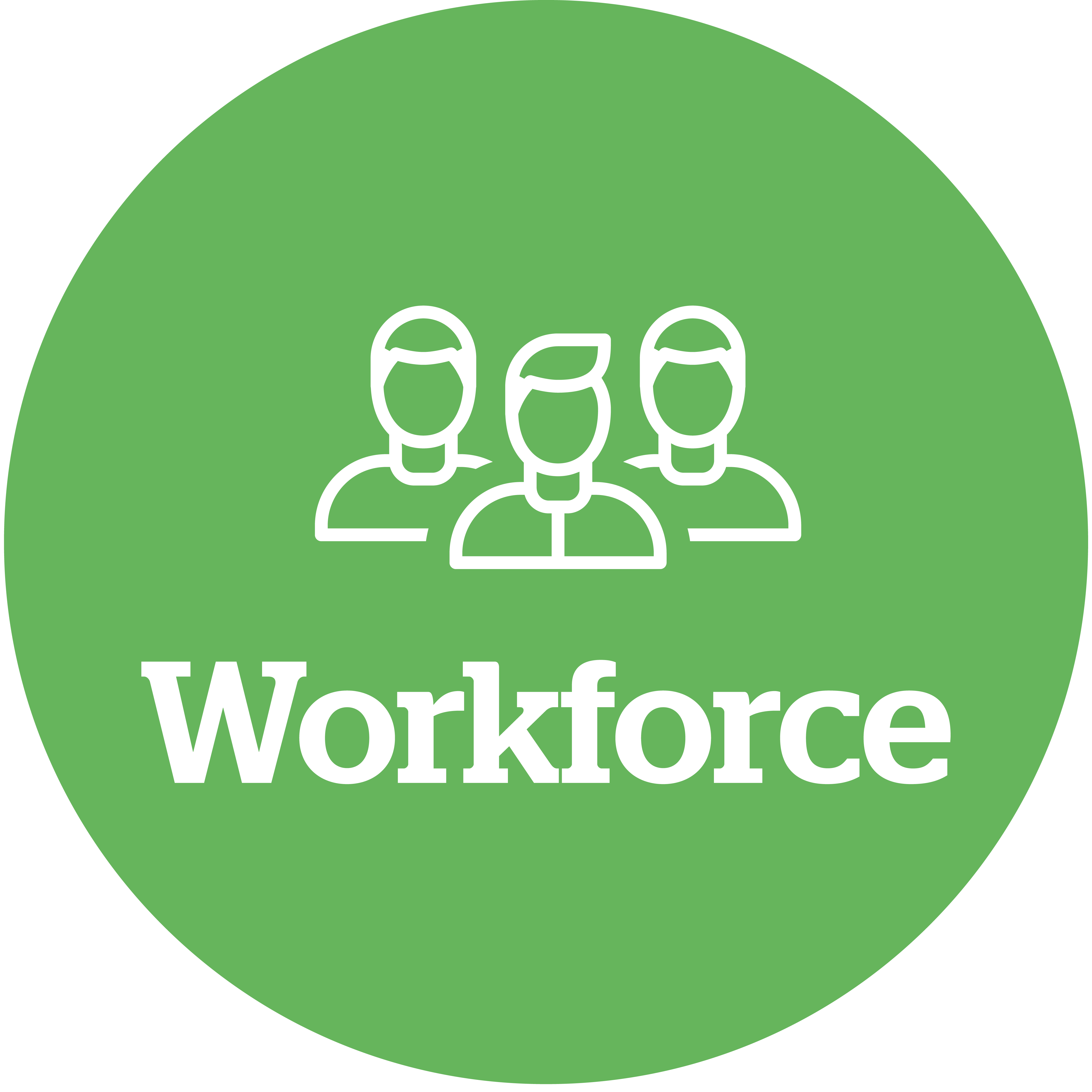 Icon saying 'workforce' with line drawing of three people