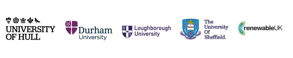 Logos for Universities of Hull, Durham, Loughborough and Sheffield plus RenewableUK