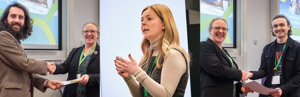 Students accepting awards from Jane Cooper of RenewableUK